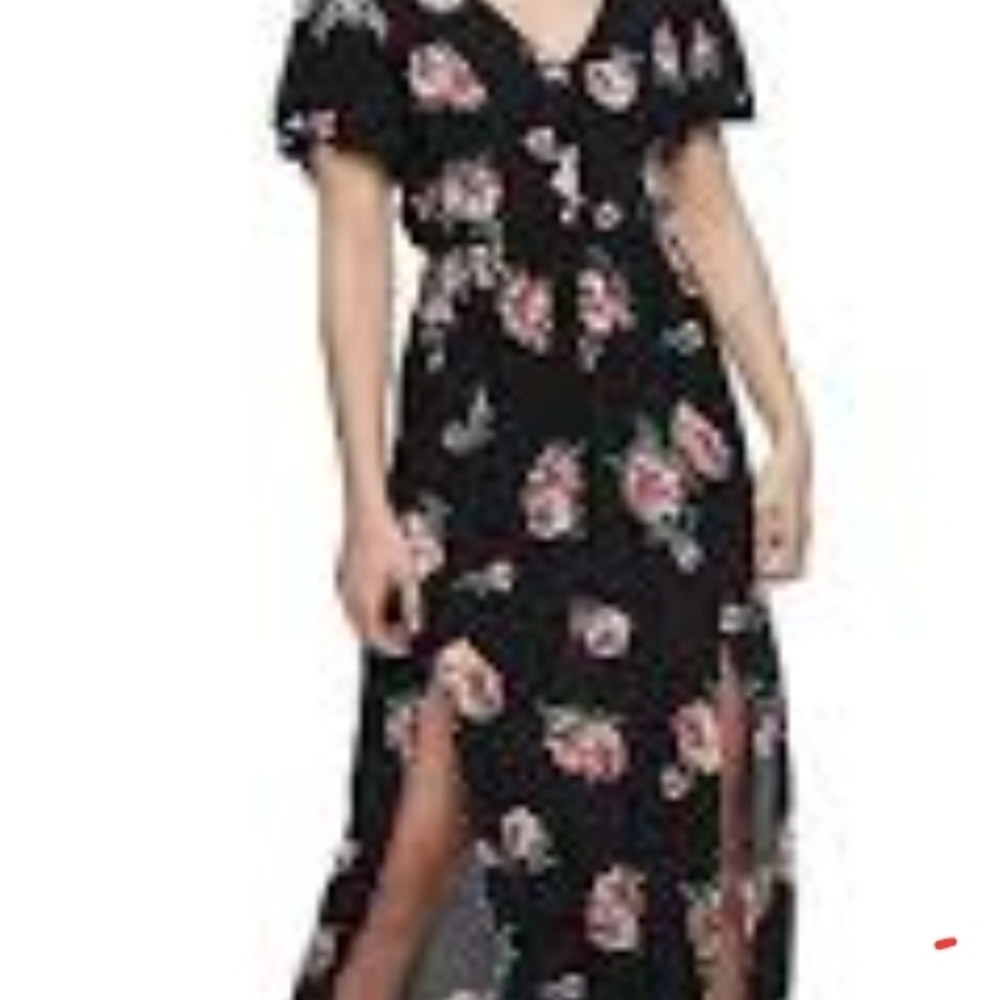 Three Hearts Black and Pink Floral Maxi Dress